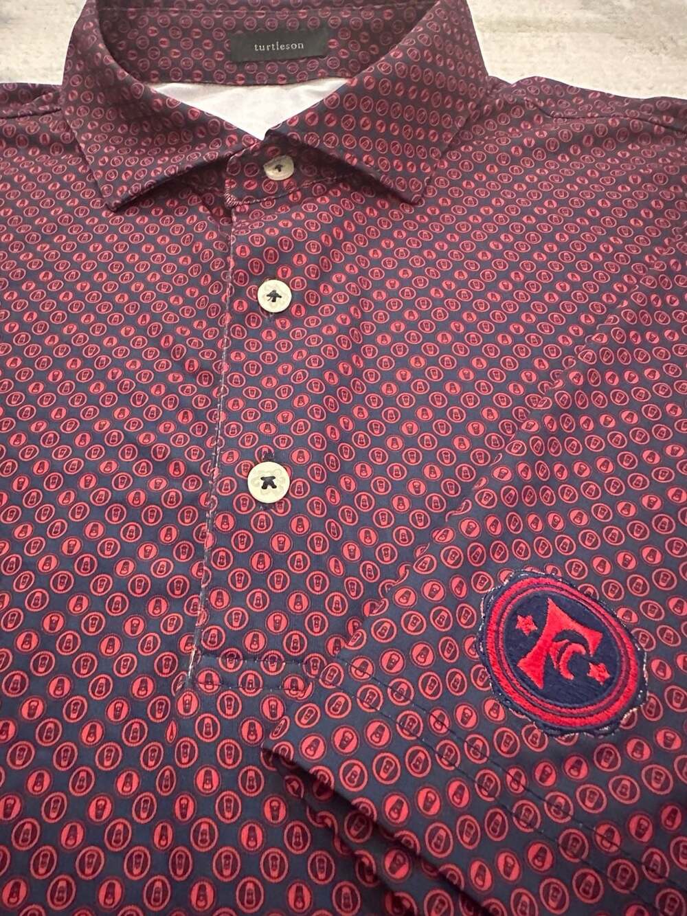 Turtleson Performance Jersey Polo Shirt with Foulard Print, Size XL